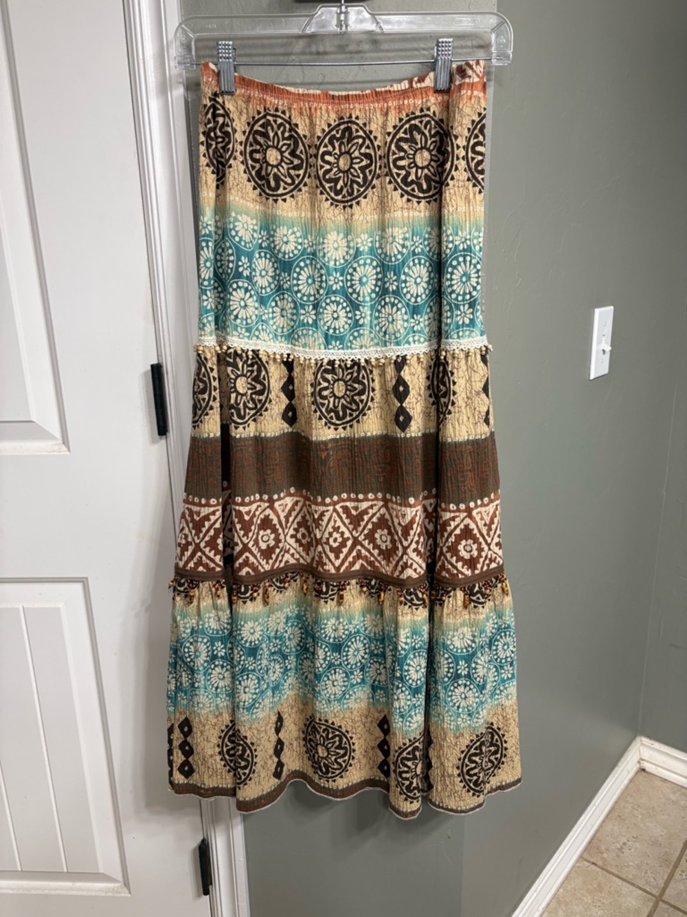 Fashion Bug Boho Maxi Skirt in Teal and Brown
